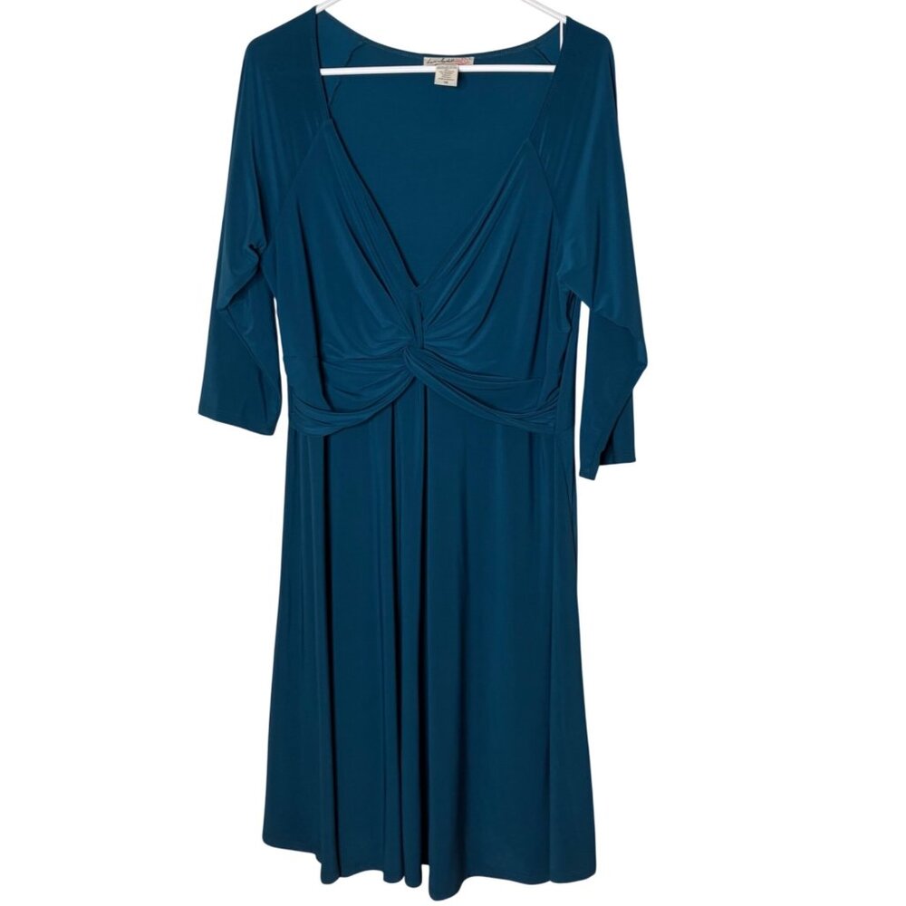 Love Squared Teal Twist Front Midi Dress 3/4 Sleeve 1X Flowy Stretch Date Night